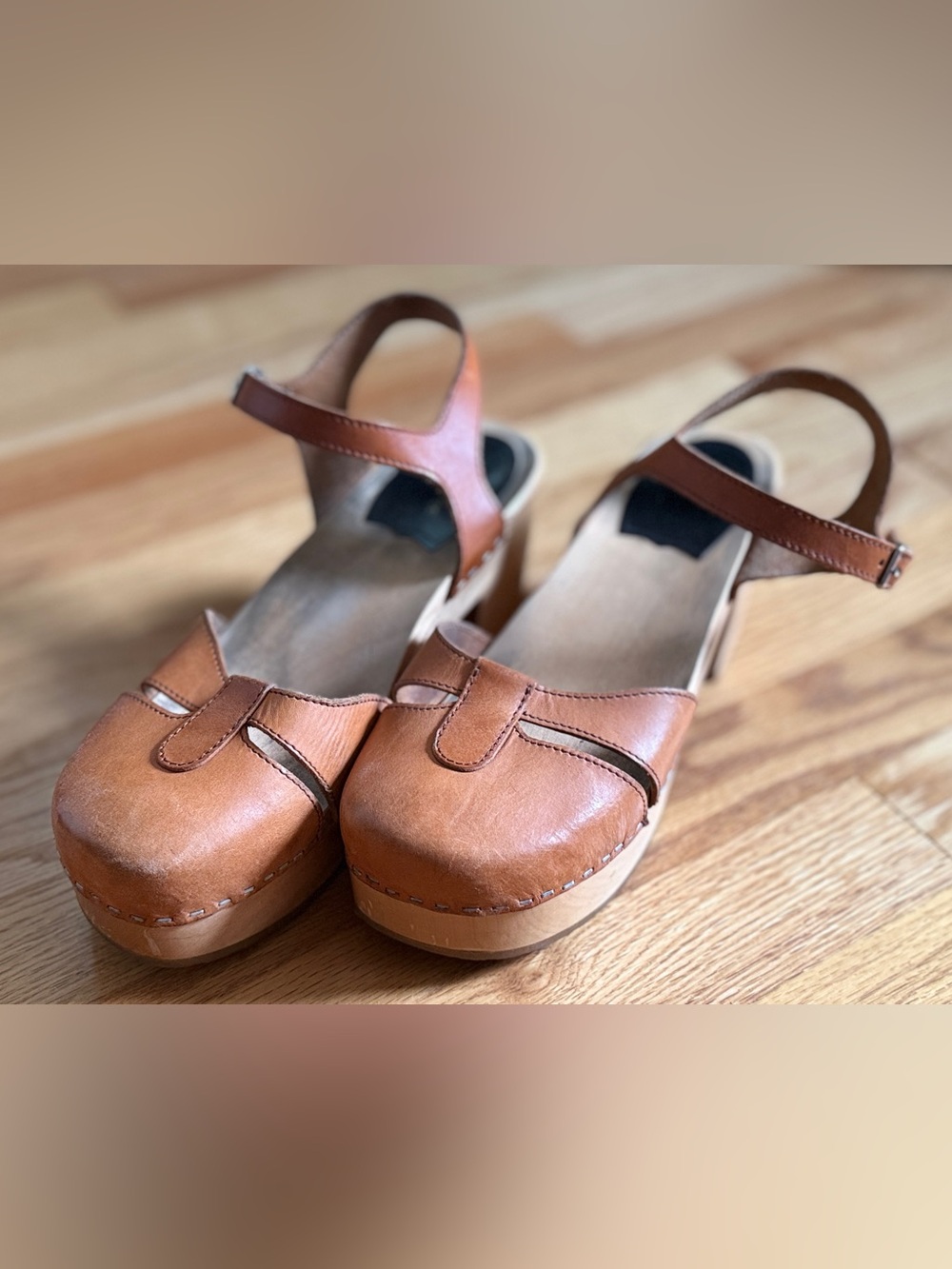 Swedish Hasbeens Women’s Wood and Leather Platform Clogs